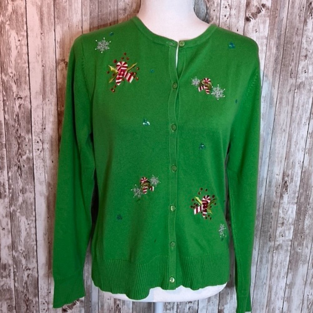 Crystal-Kobe Green Embellished Christmas Sweater size Medium